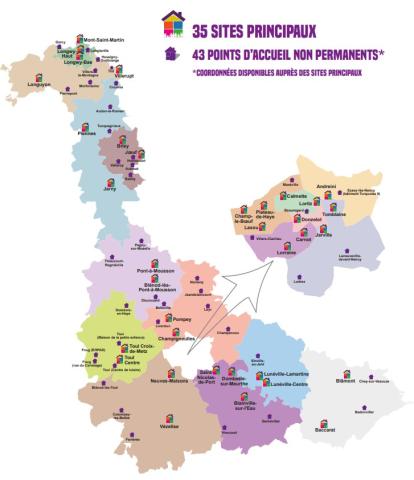 Carte des différents sites et points d'accueil MDS